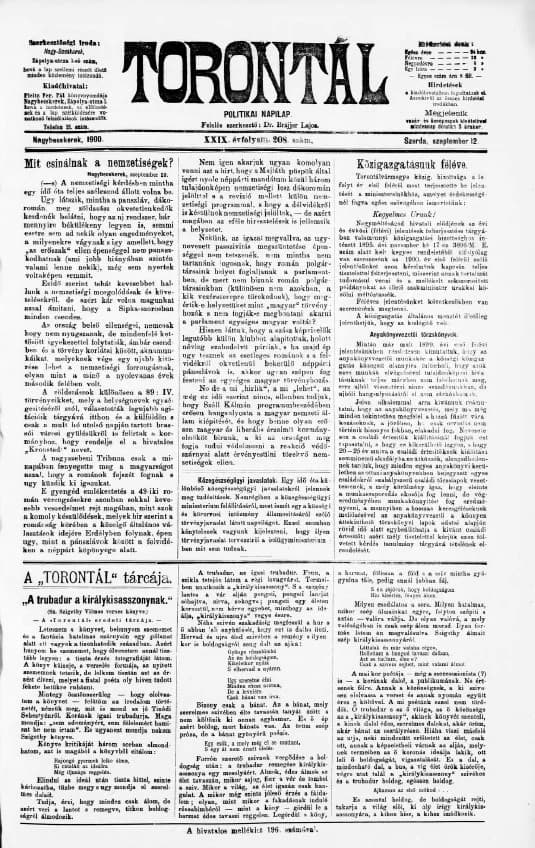 Torontál, 29. évf. 1900. szeptember 12. 208. sz.