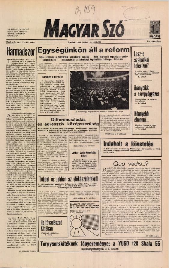 Magyar Szó, 46. évf. 1989. június 15. 161. sz. 1–16. oldal