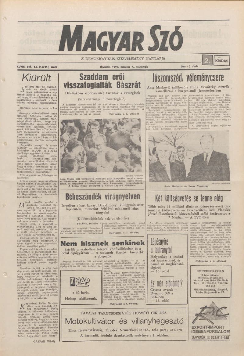 Magyar Szó, 48. évf. 1991. március 7. 64. sz. 1–16. oldal