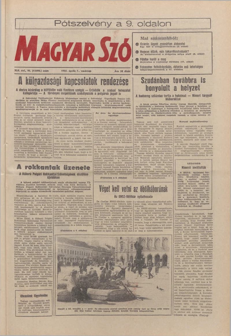 Magyar Szó, 42. évf. 1985. április 7. 95. sz. 1–32. oldal
