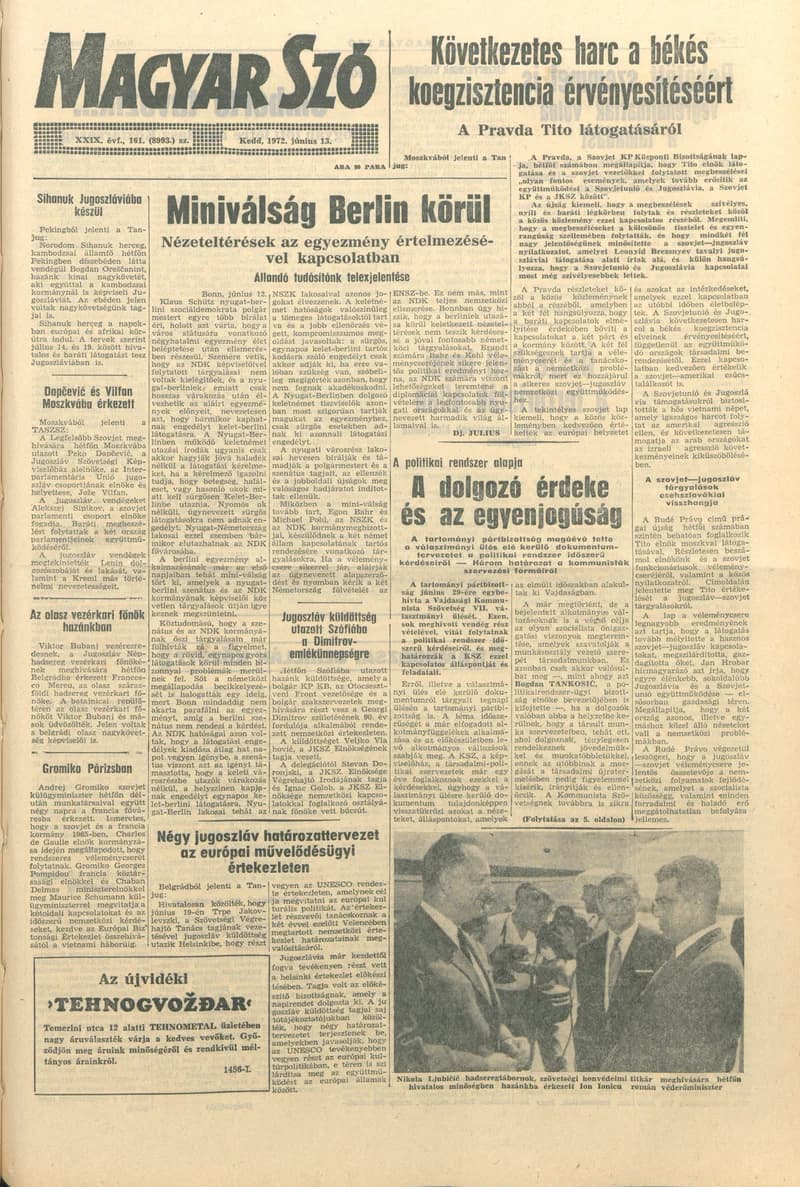 Magyar Szó, 29. évf. 1972. június 13. 161. sz. 1–20. oldal