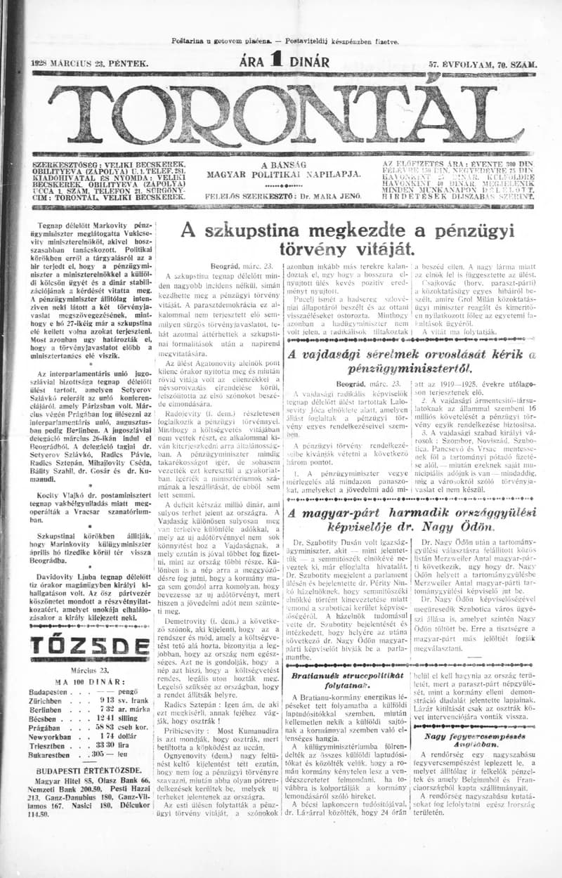 Torontál, 57. évf. 1928. március 23. 70. sz.