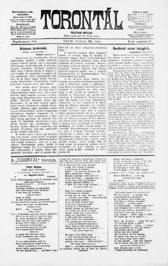 Torontál, 33. évf. 1904. augusztus 30. 197. sz.