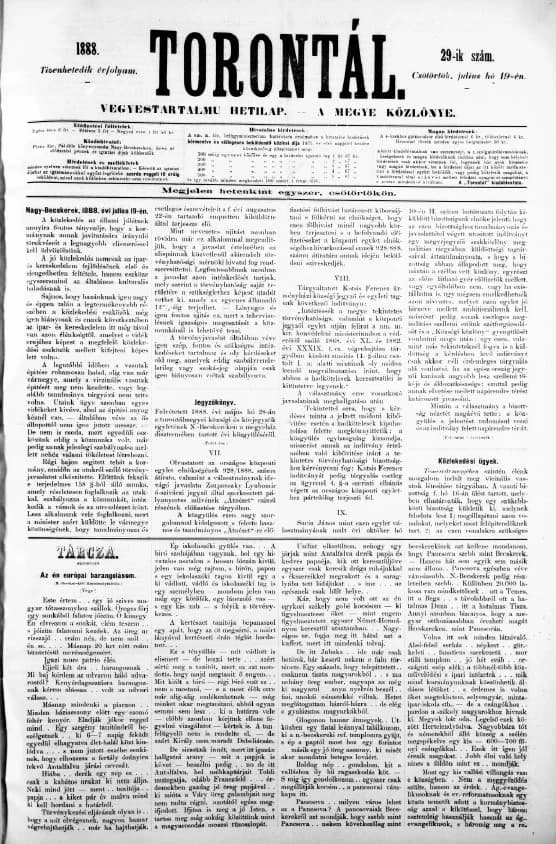 Torontál, 17. évf. 1888. július 19. 29. sz.
