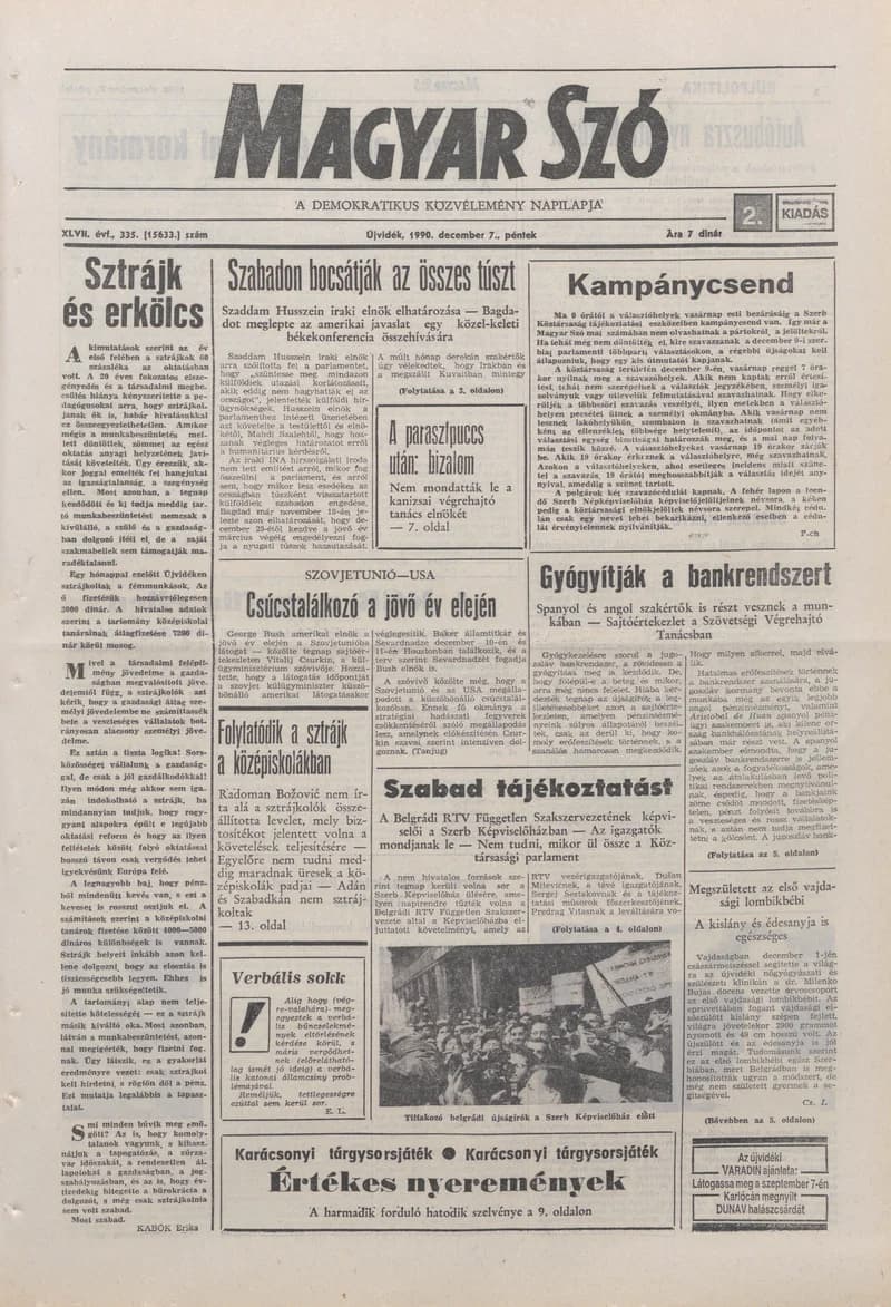 Magyar Szó, 47. évf. 1990. december 7. 335. sz. 1–20. oldal