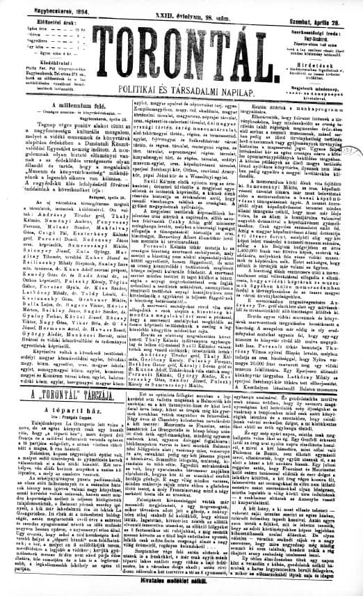 Torontál, 23. évf. 1894. április 28. 98. sz.