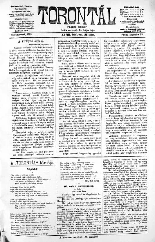 Torontál, 28. évf. 1899. augusztus 25. 194. sz.