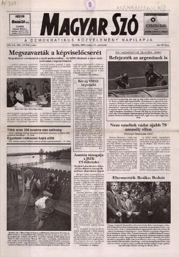 Magyar Szó, 59. évf. 2002. június 13. 136. sz. 1–16. oldal