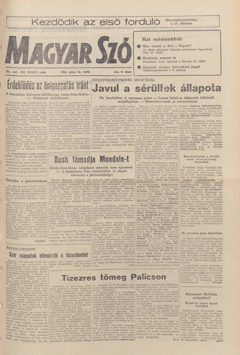 Magyar Szó, 41. évf. 1984. július 16. 194. sz. 1–8. oldal