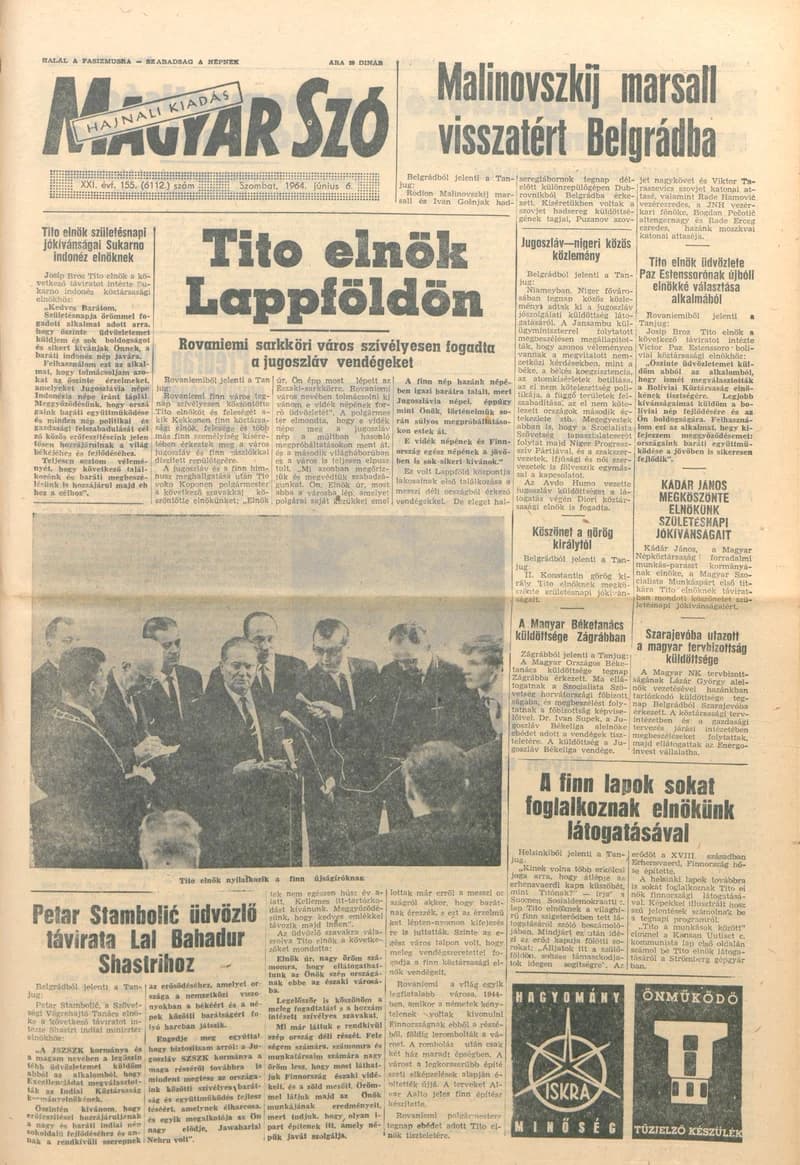 Magyar Szó, 21. évf. 1964. június 6. 155. sz. 1–12. oldal