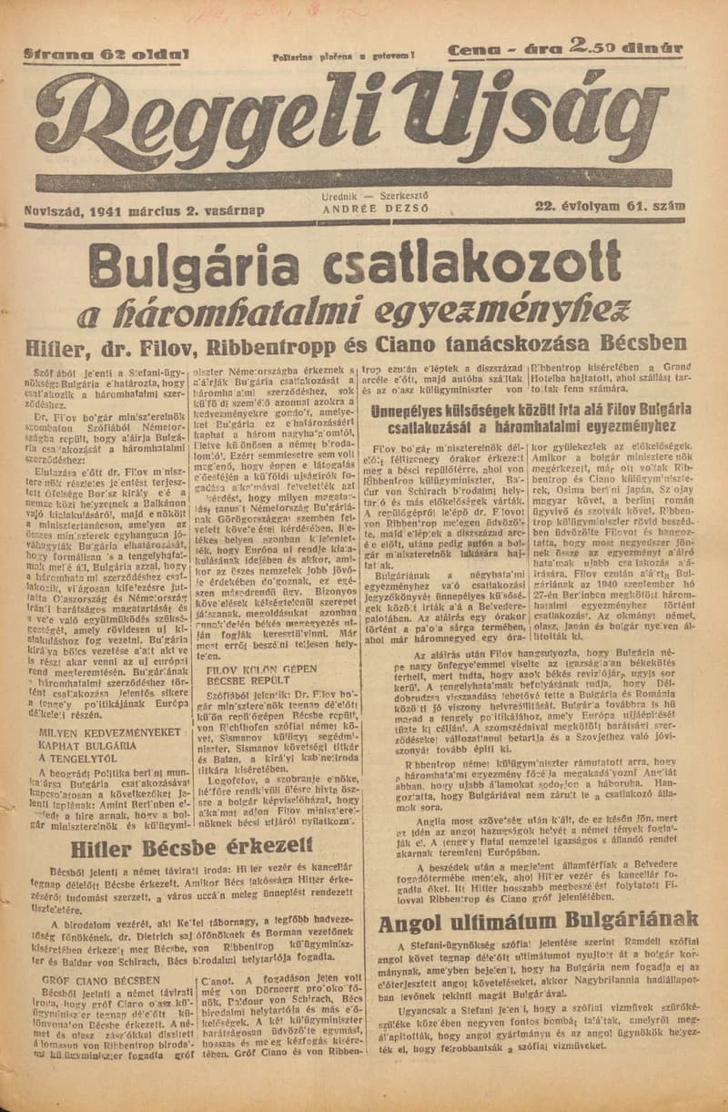 Reggeli Újság, 22. évf. 1941. március 2. 61. sz.