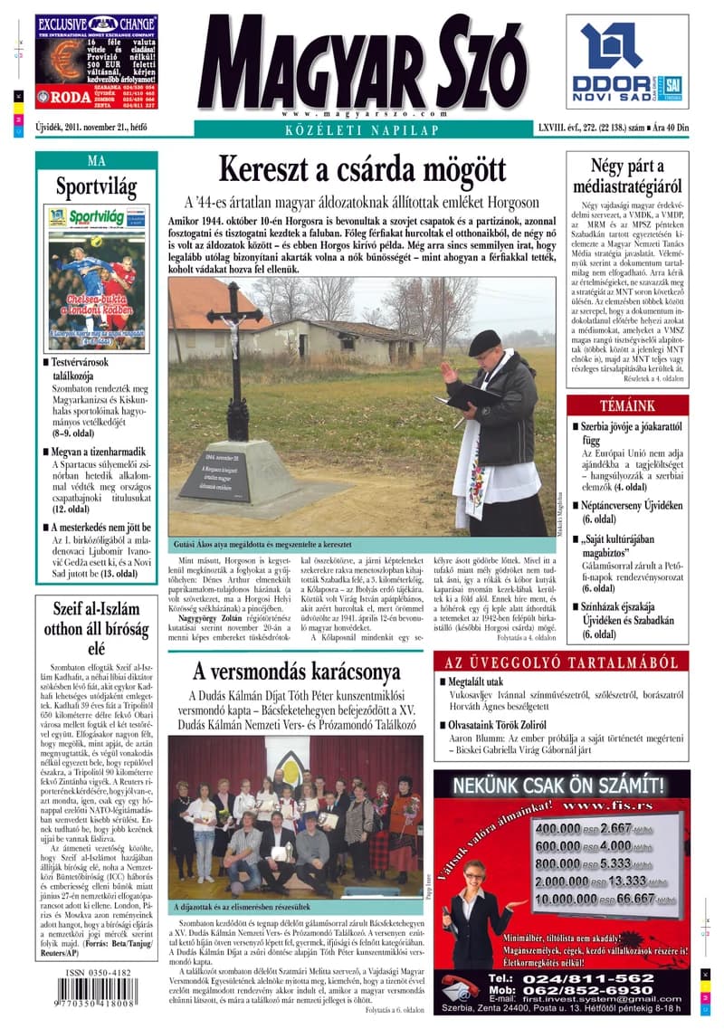 Magyar Szó, 68. évf. 2011. november 21. 272. sz. 1–16. oldal