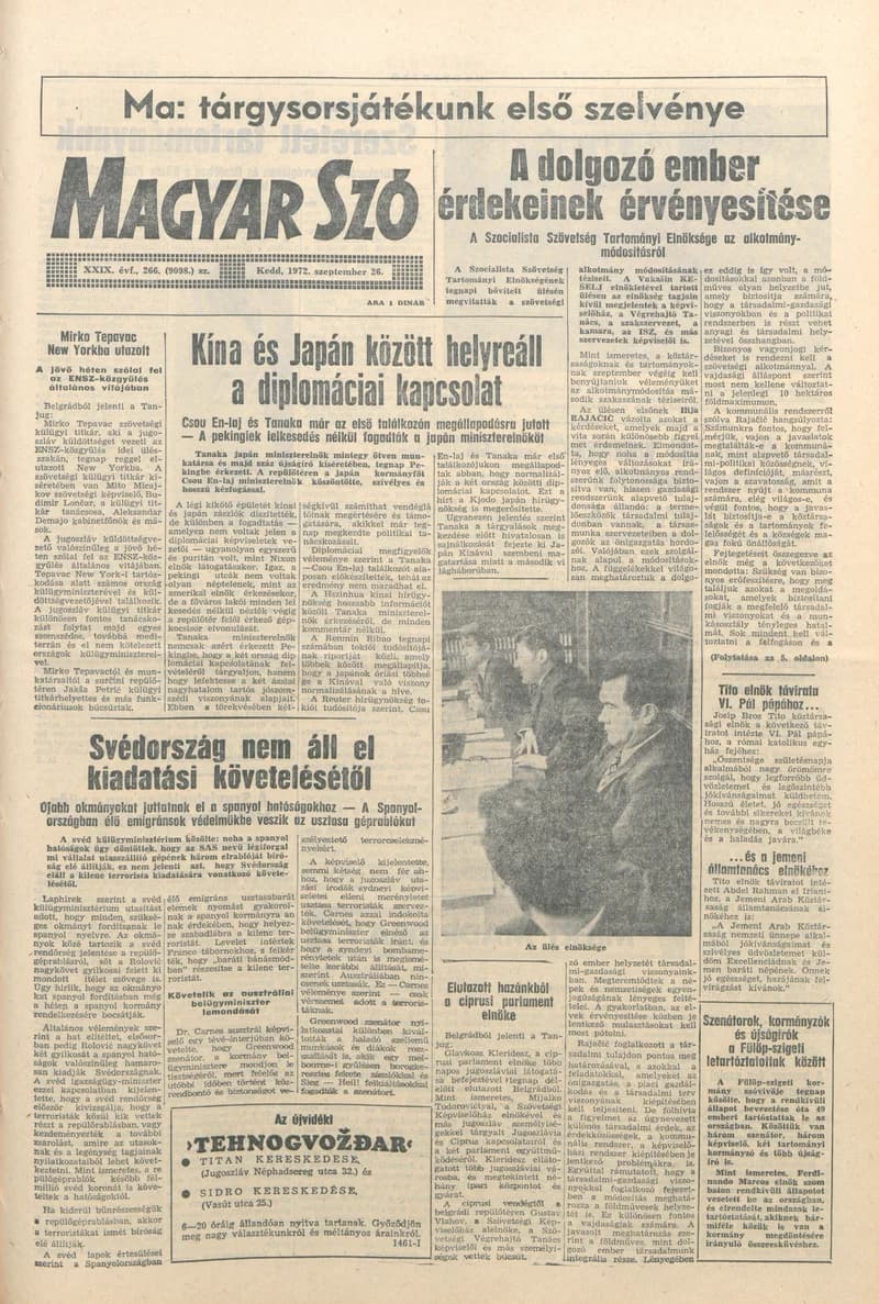 Magyar Szó, 29. évf. 1972. szeptember 26. 266. sz. 1–20. oldal