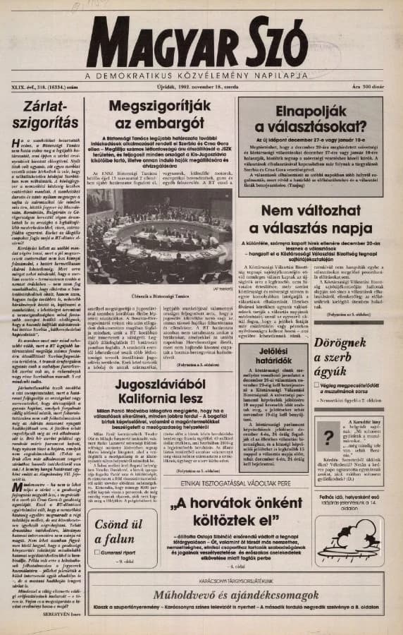 Magyar Szó, 49. évf. 1992. november 18. 318. sz. 1–16. oldal