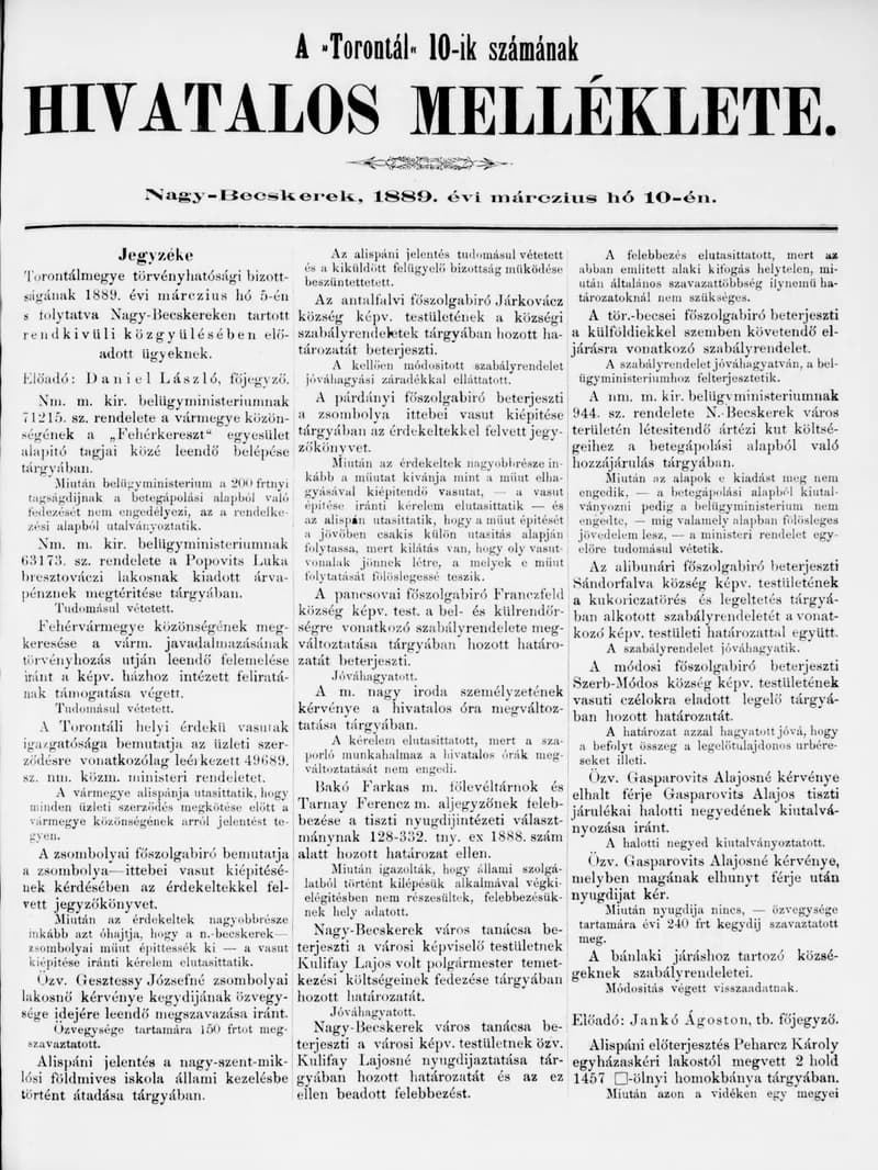 A Totontál  hivatalos melléklete, 2. évf. 1889. március 10. 10. sz.