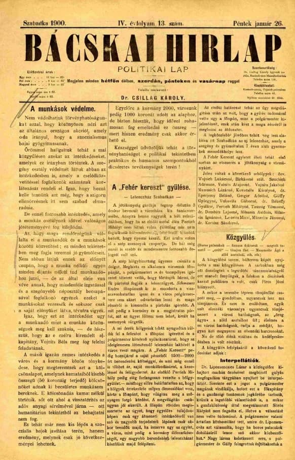 Bácskai Hirlap, 4. évf. 1900. január 26. 13. sz.