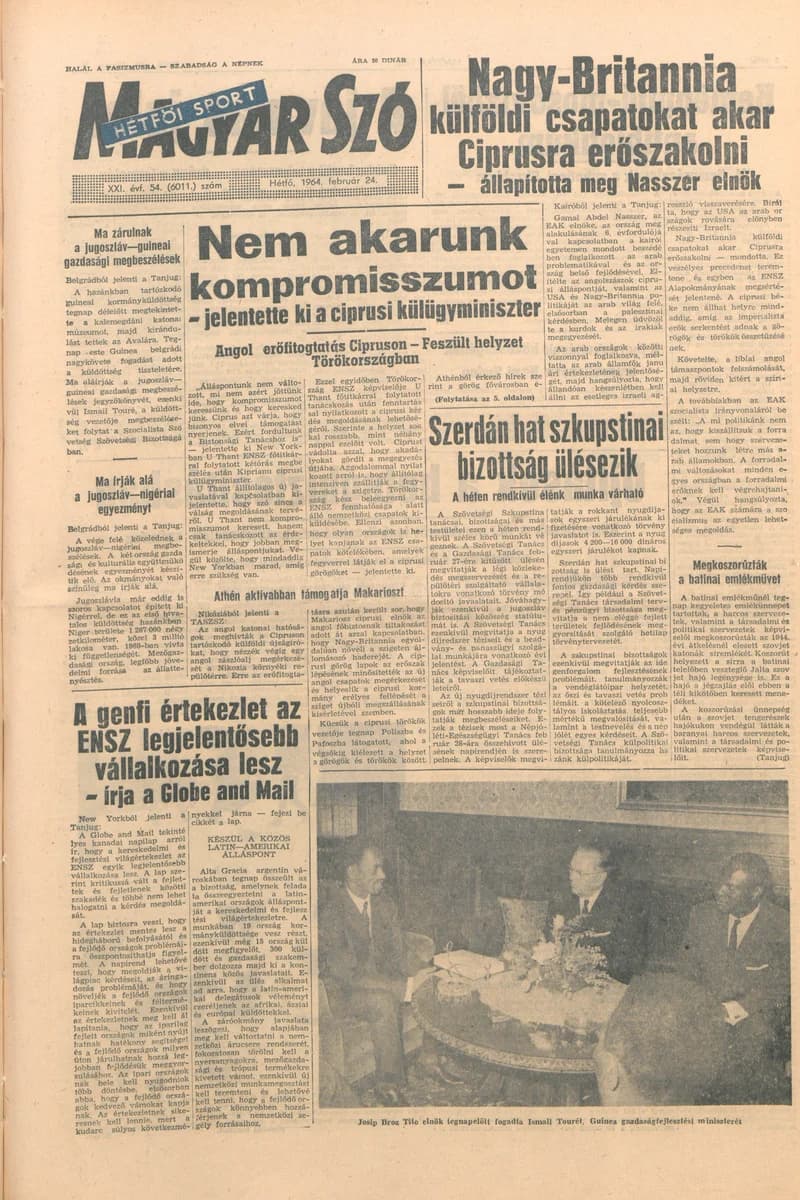 Magyar Szó, 21. évf. 1964. február 24. 54. sz. 1–16. oldal