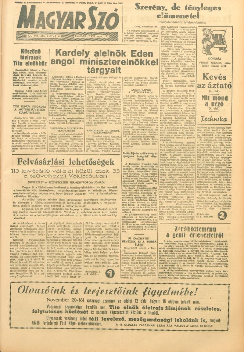 Magyar Szó, 12. évf. 1955. november 17. 315. sz. 1–12. oldal