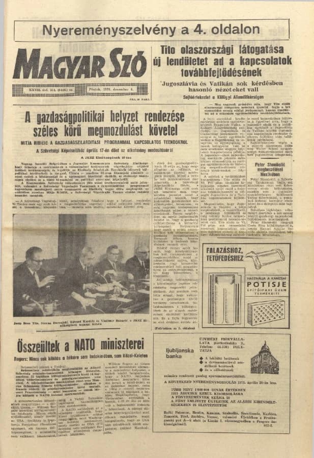 Magyar Szó, 27. évf. 1970. december 4. 332. sz. 1–12. oldal