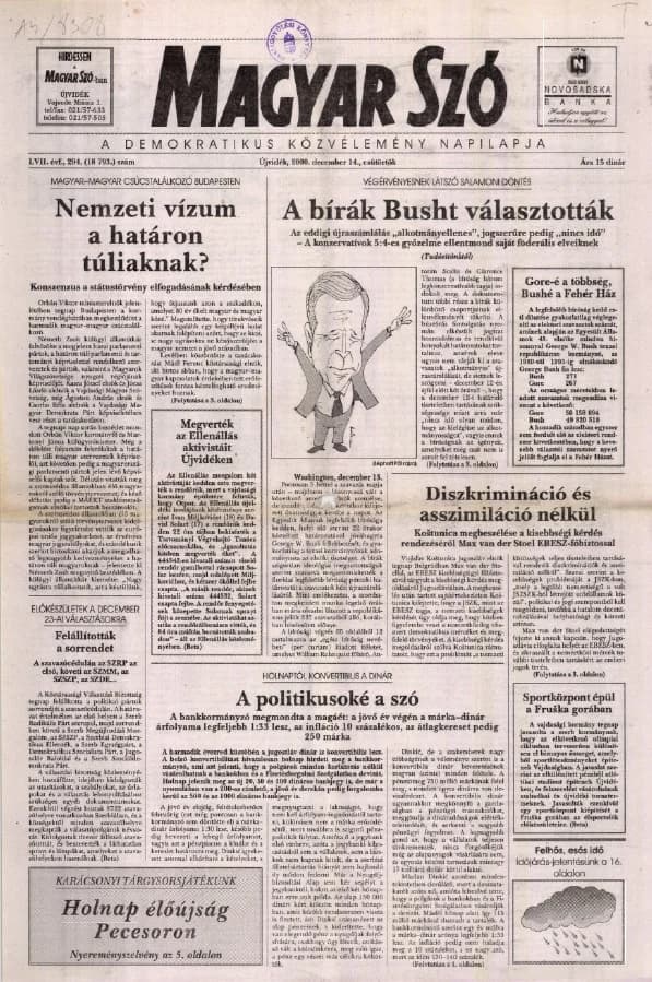 Magyar Szó, 57. évf. 2000. december 14. 294. sz. 1–16. oldal