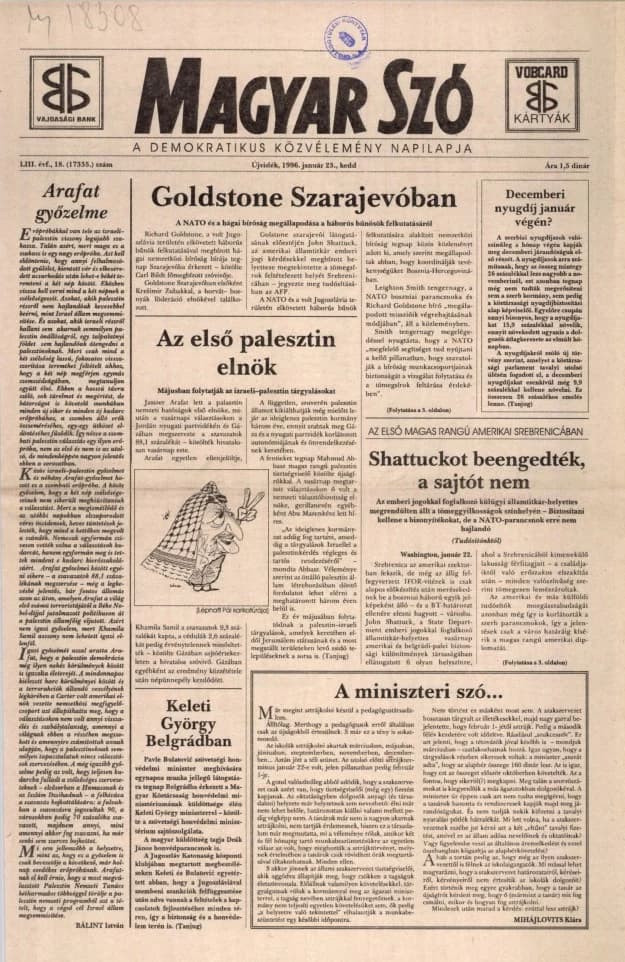 Magyar Szó, 53. évf. 1996. január 23. 18. sz. 1–16. oldal