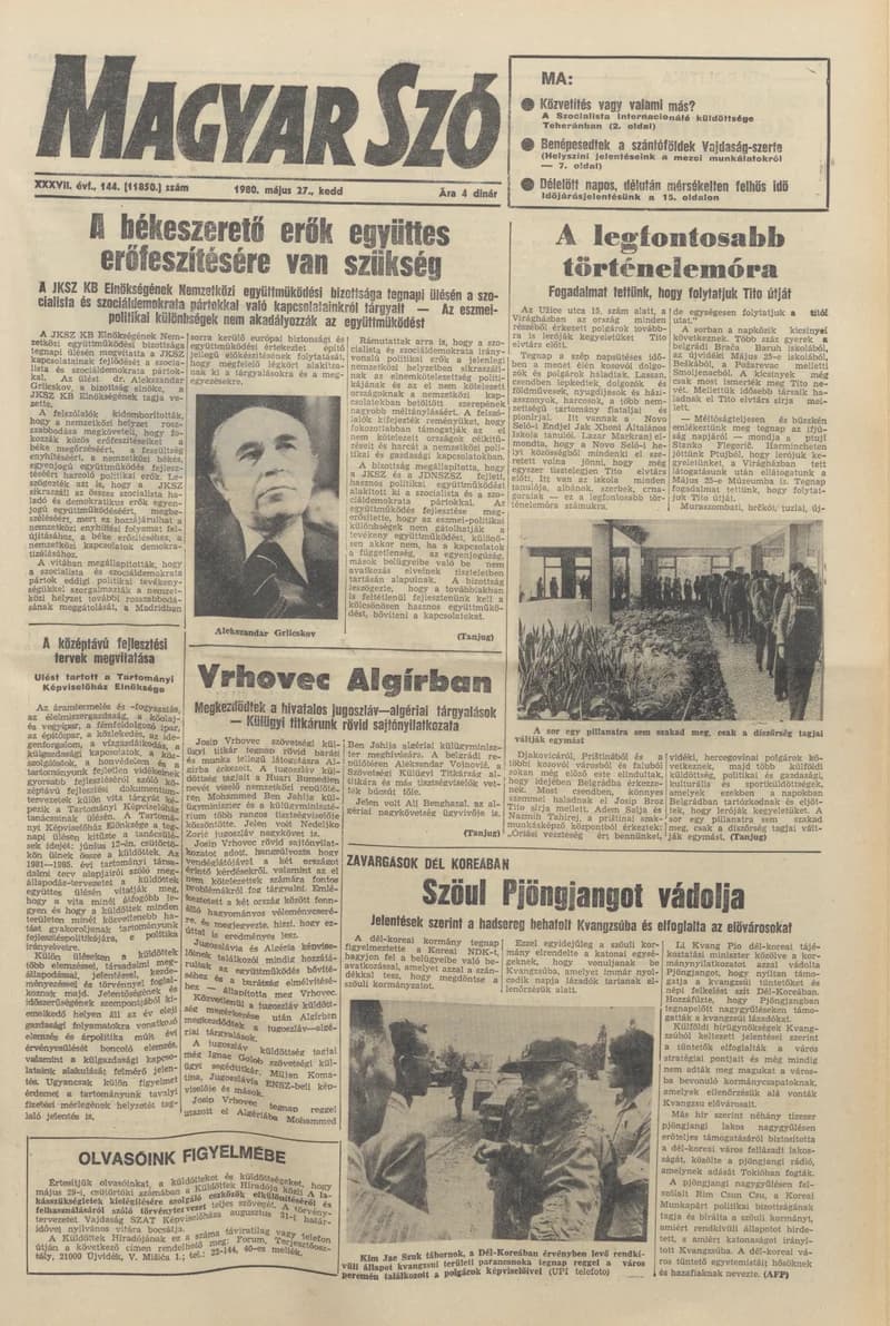 Magyar Szó, 37. évf. 1980. május 27. 144. sz. 1–20. oldal
