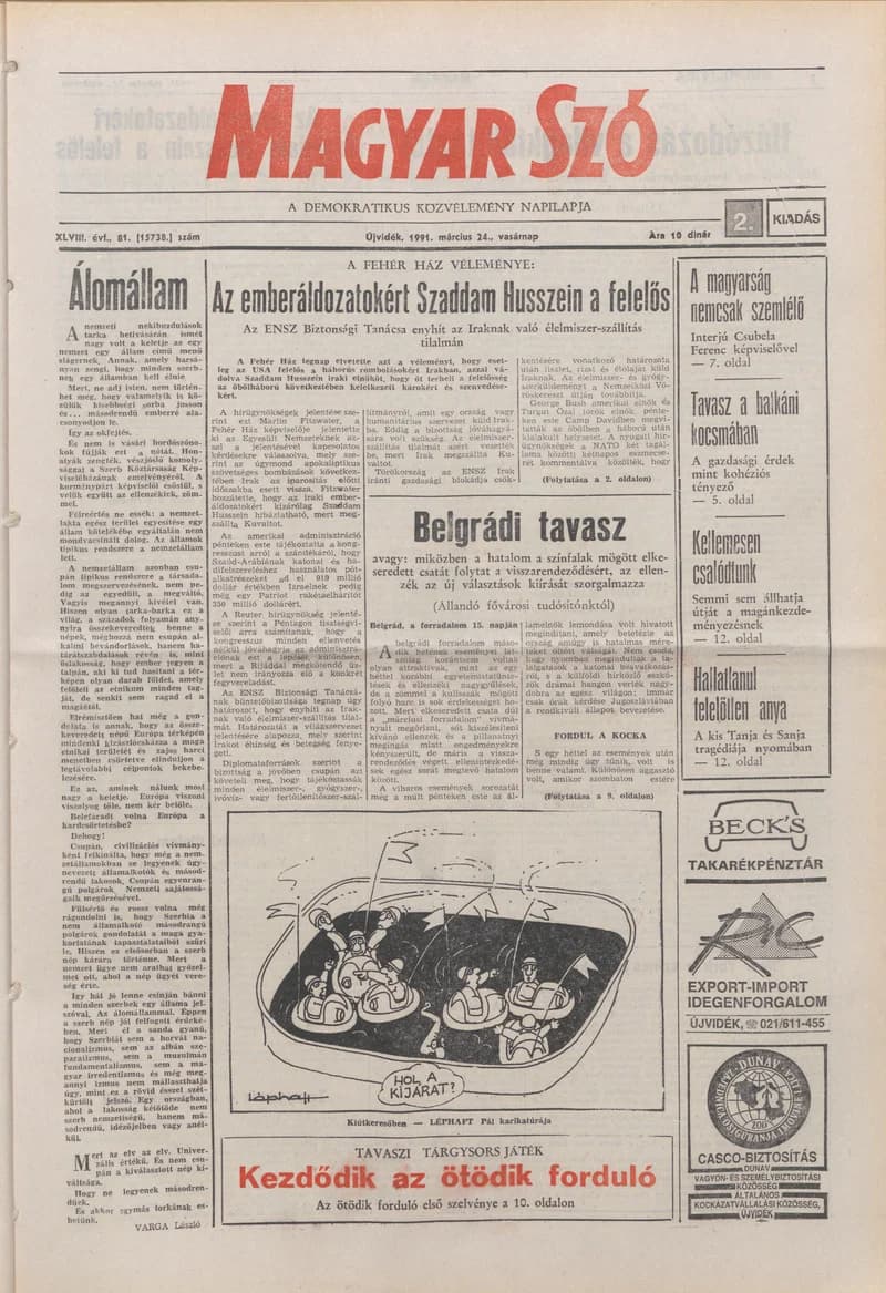 Magyar Szó, 48. évf. 1991. március 24. 81. sz. 1–36. oldal