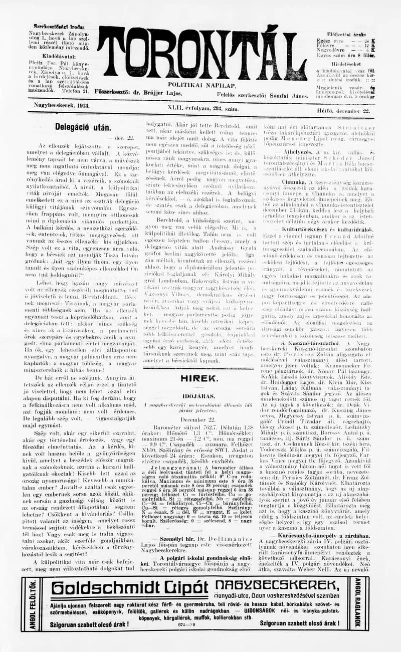 Torontál, 42. évf. 1913. december 22. 293. sz.