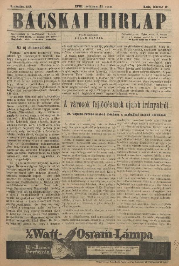 Bácskai Hirlap, 18. évf. 1914. február 10. 32. sz.