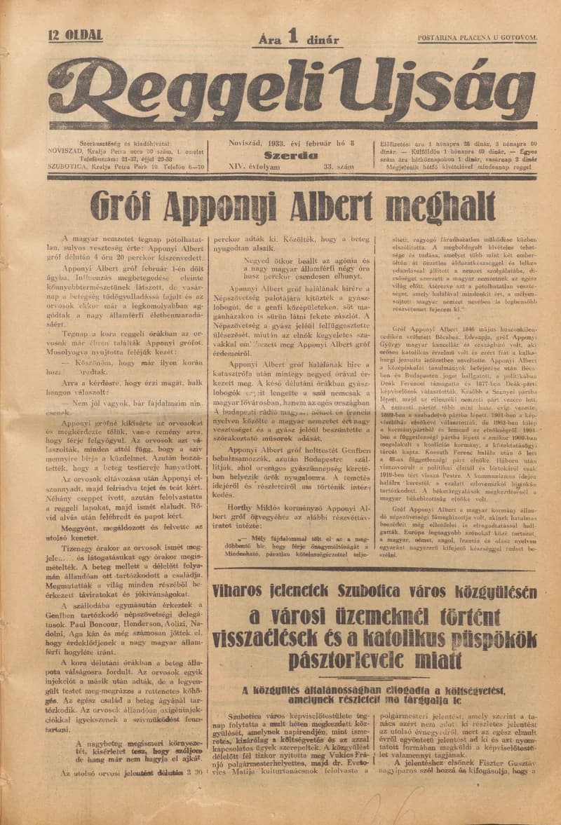 Reggeli Újság, 14. évf. 1933. február 8. 33. sz.