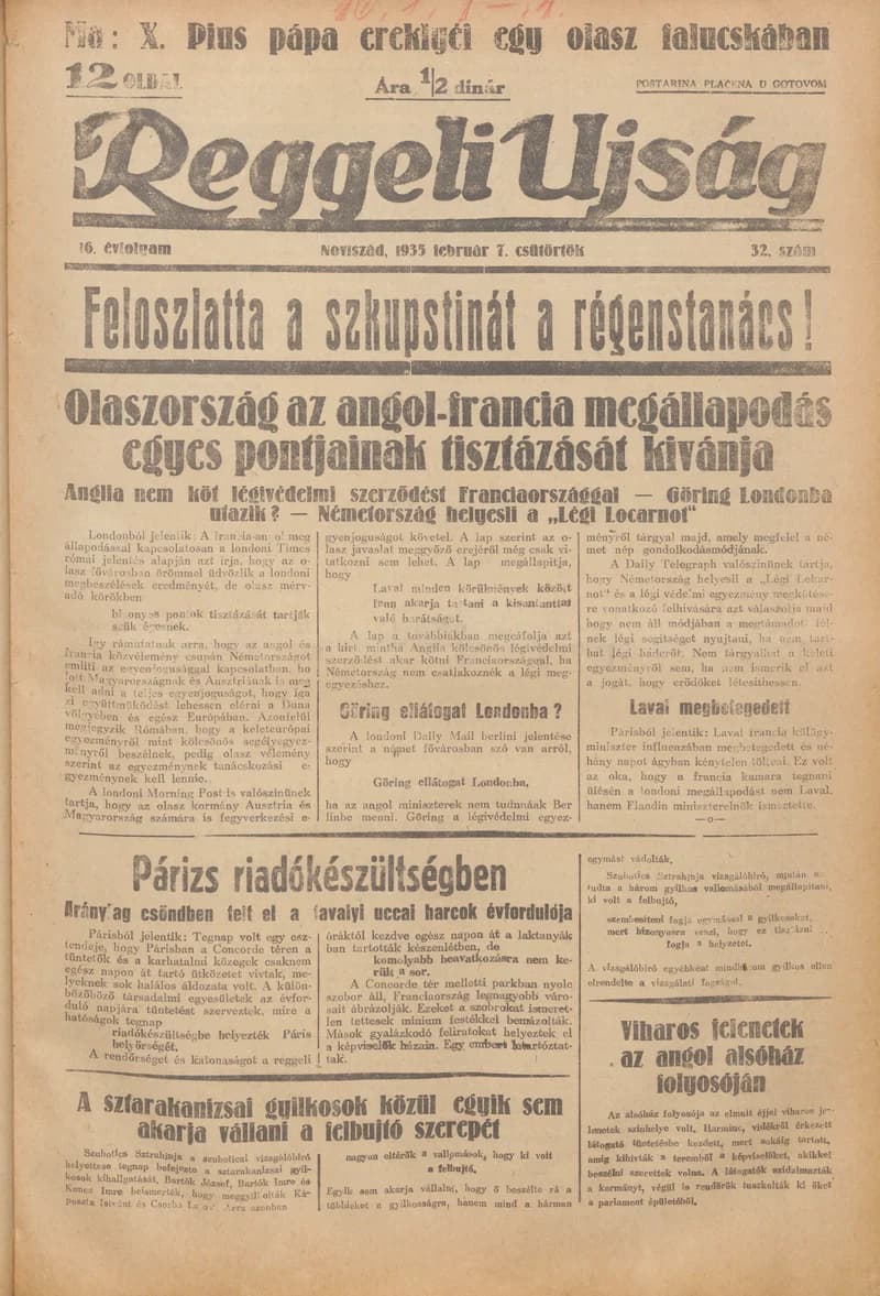 Reggeli Újság, 16. évf. 1935. február 7. 32. sz.