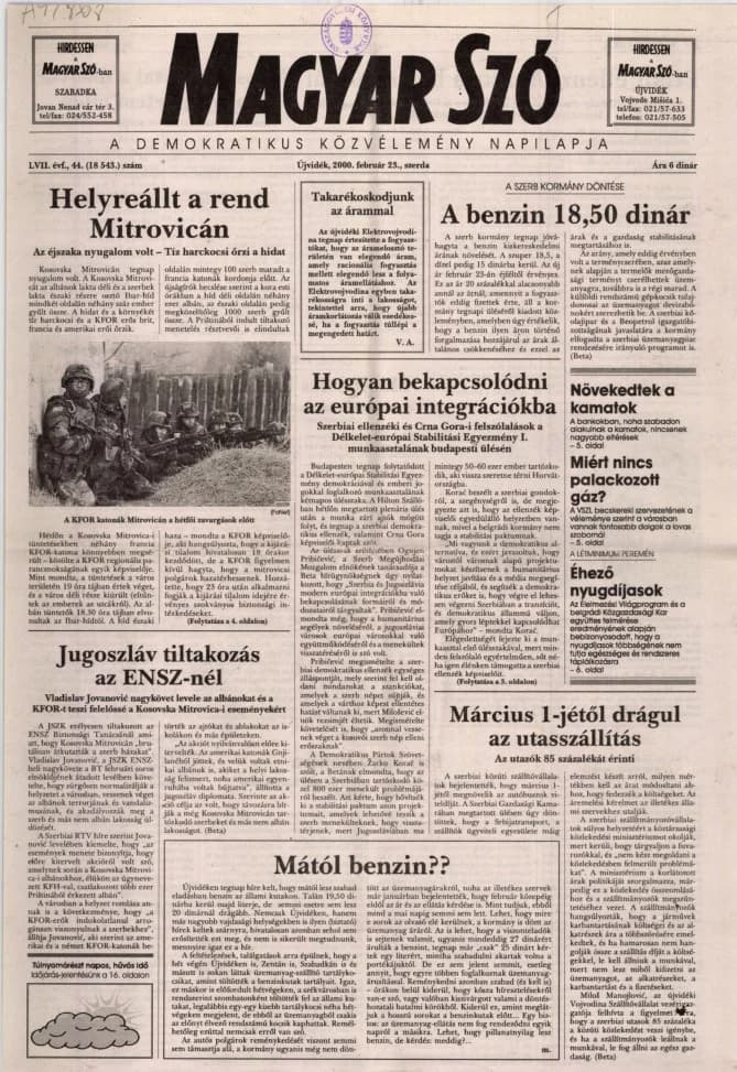 Magyar Szó, 57. évf. 2000. február 23. 44. sz. 1–16. oldal