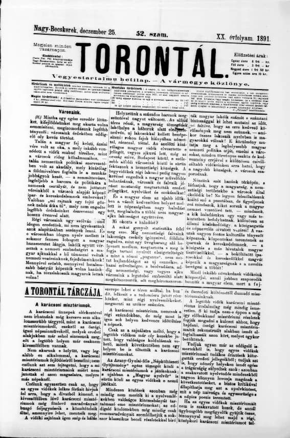 Torontál, 20. évf. 1891. december 27. 52. sz.