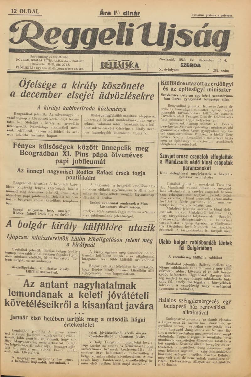 Reggeli Újság, 10. évf. 1929. december 4. 282. sz.