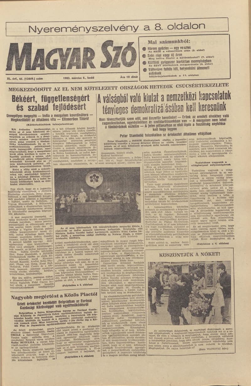Magyar Szó, 40. évf. 1983. március 8. 65. sz. 1–20. oldal