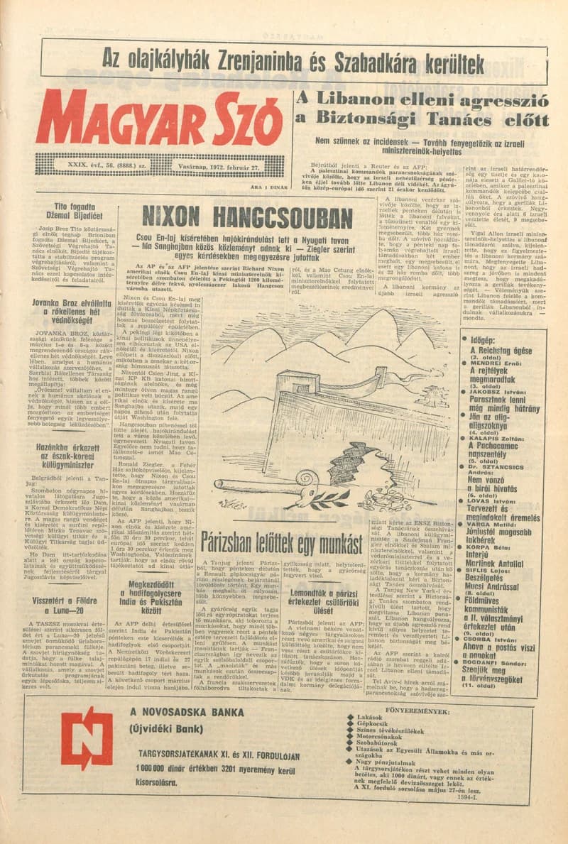Magyar Szó, 29. évf. 1972. február 27. 56. sz. 1–28. oldal