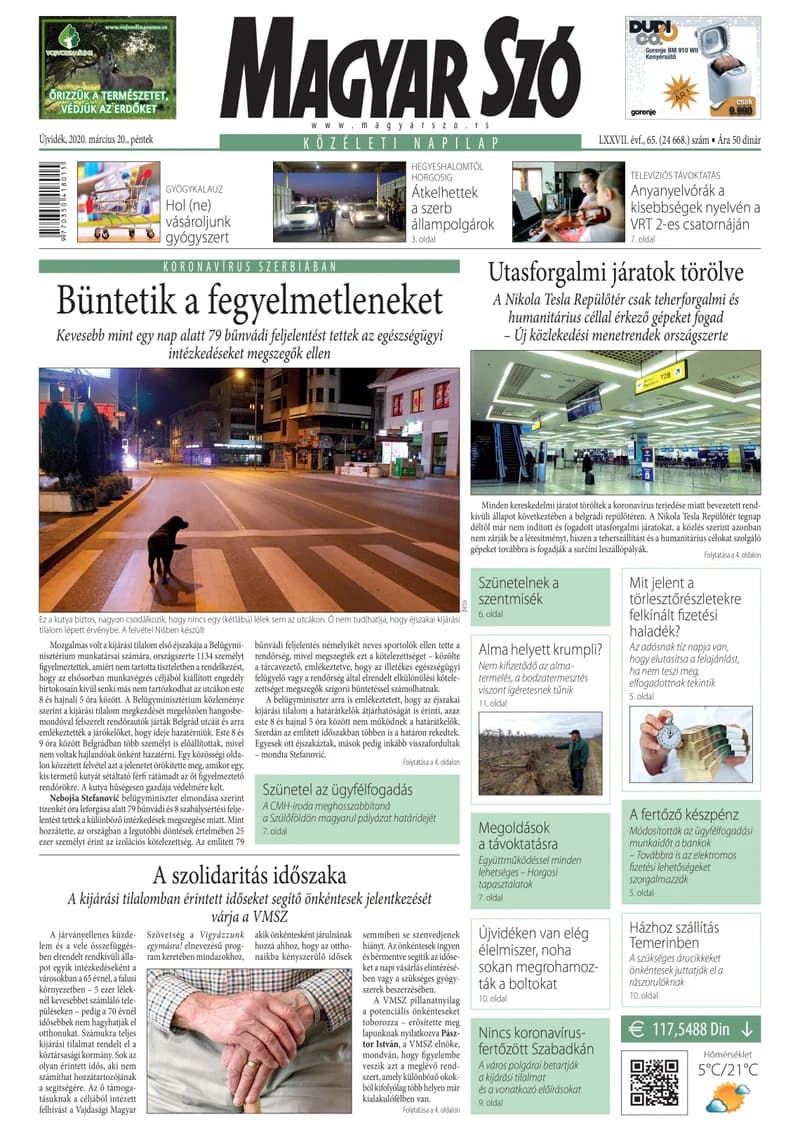 Magyar Szó, 77. évf. 2020. március 20. 65. sz. 1–16. oldal