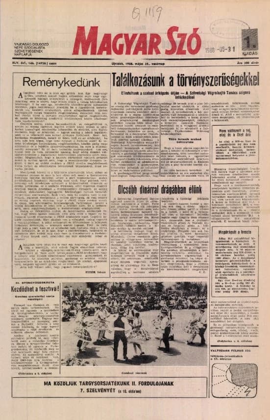 Magyar Szó, 45. évf. 1988. május 29. 146. sz. 1–32. oldal