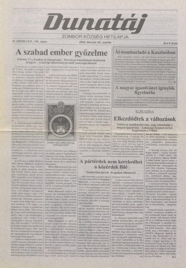 Dunatáj, 4. évf. 2002. február 20. 150. sz.