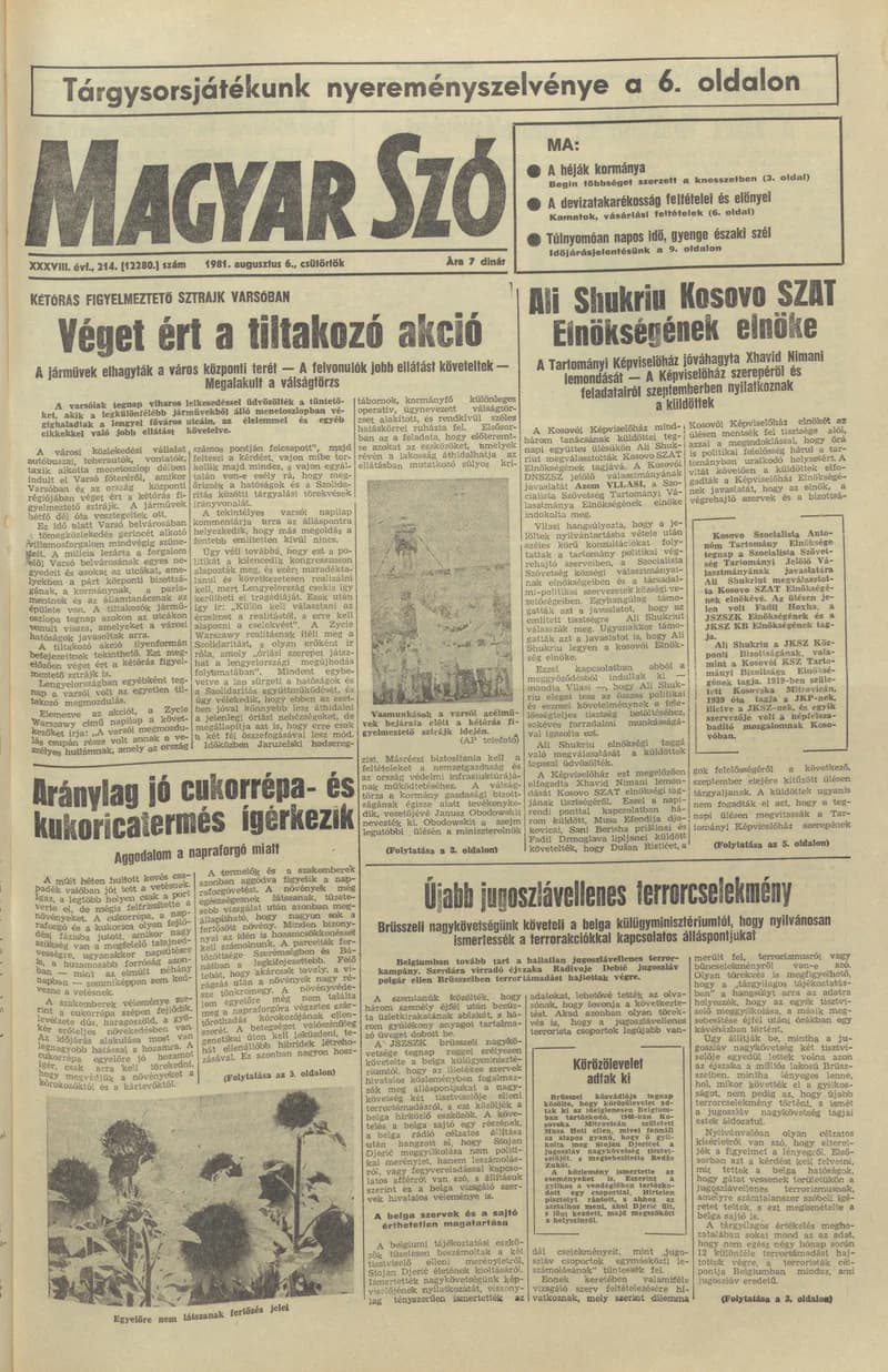 Magyar Szó, 38. évf. 1981. augusztus 6. 214. sz.