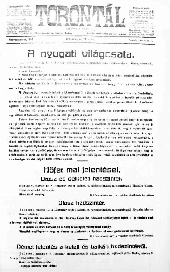 Torontál, 45. évf. 1916. március 11. 58. sz.