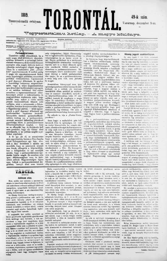 Torontál, 18. évf. 1889. december 8. 49. sz.