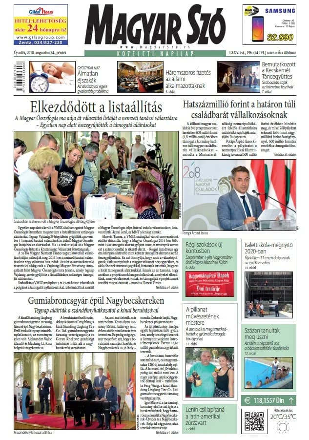 Magyar Szó, 75. évf. 2018. augusztus 24. 196. sz. 1–16. oldal