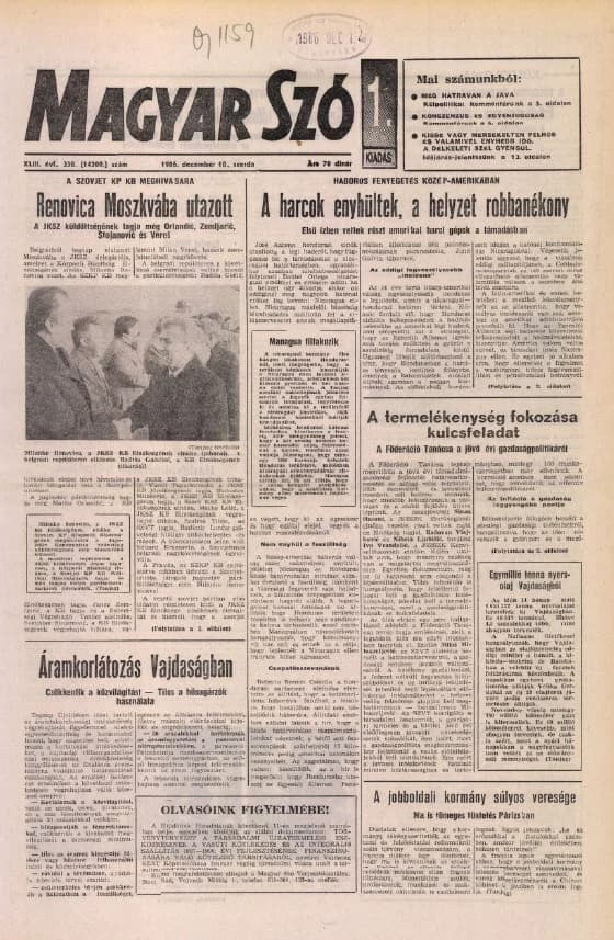 Magyar Szó, 43. évf. 1986. december 10. 338. sz. 1–16. oldal