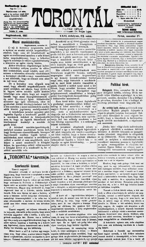 Torontál, 26. évf. 1897. november 26. 271. sz.