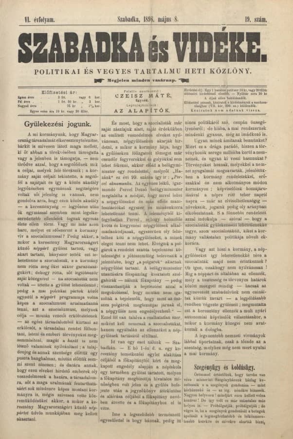 Szabadka és vidéke II, 6. évf. 1898. május 8. 19. sz.