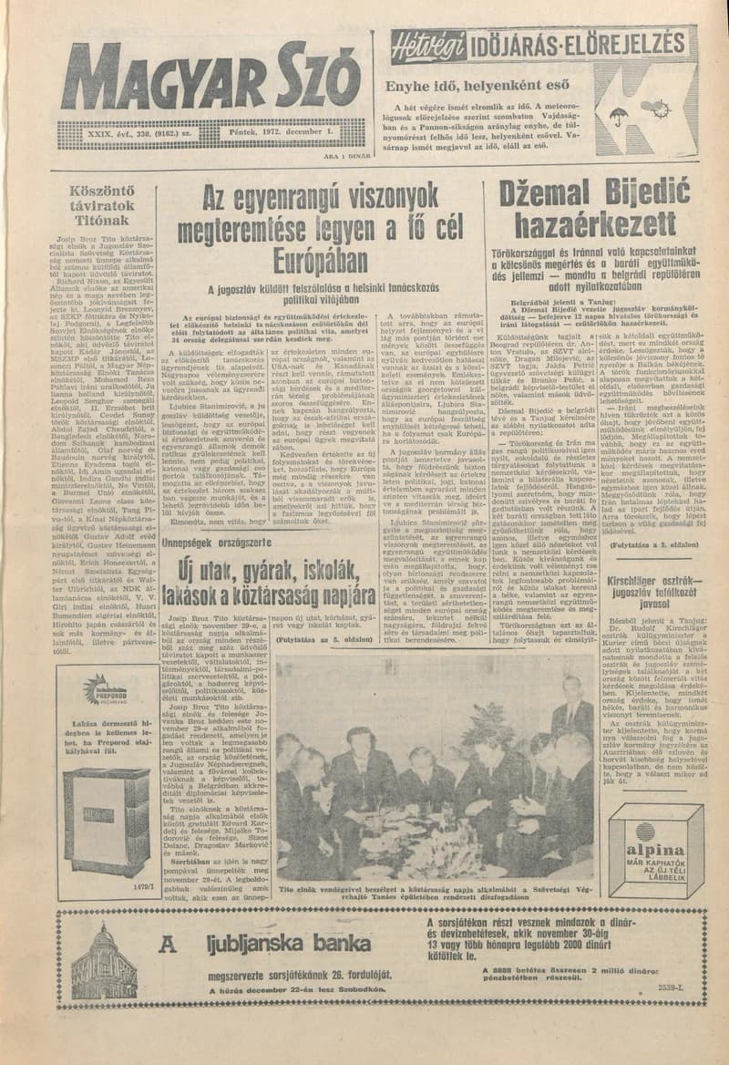 Magyar Szó, 29. évf. 1972. december 1. 330. sz. 1–14. oldal