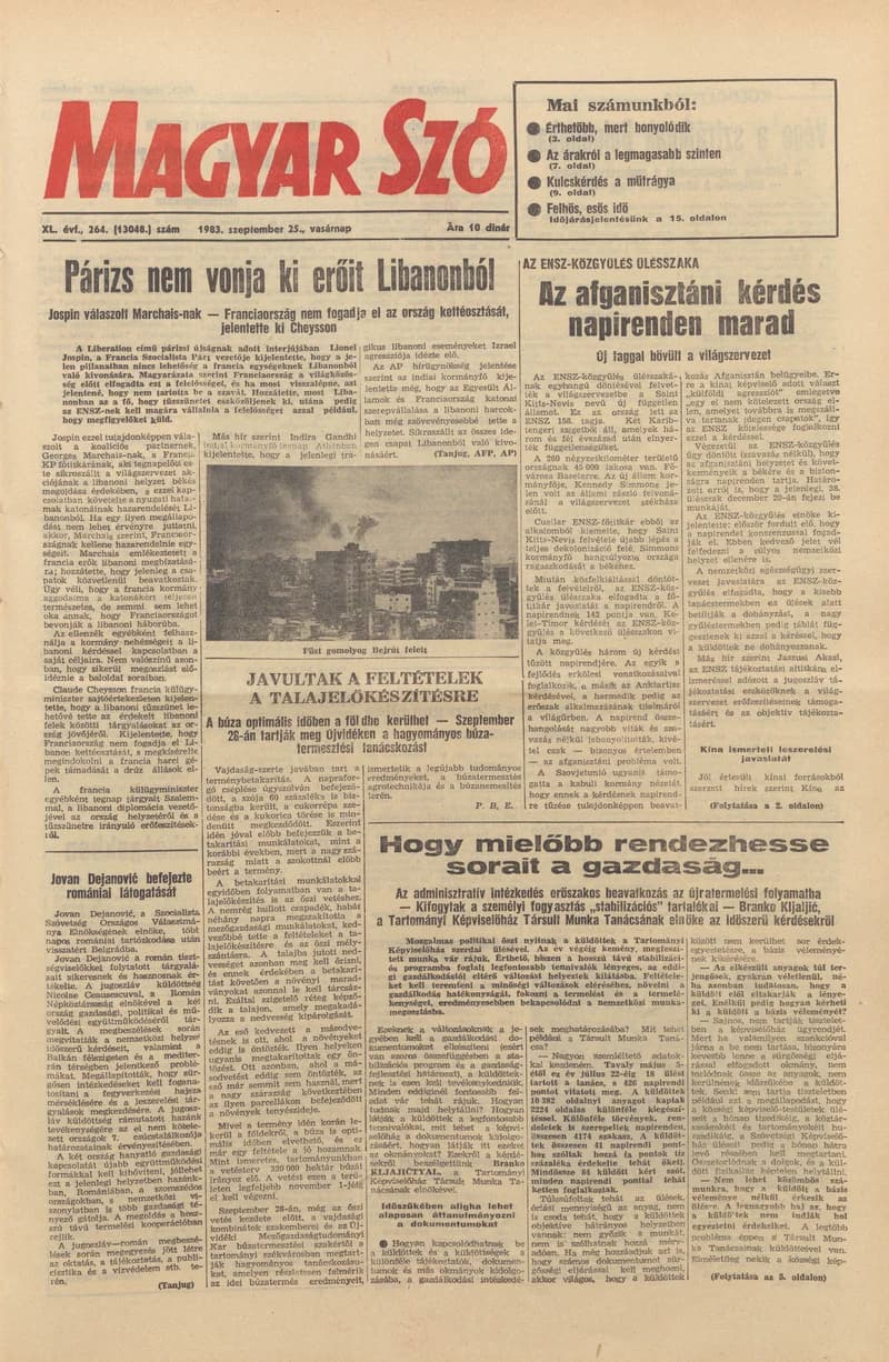 Magyar Szó, 40. évf. 1983. szeptember 25. 264. sz.