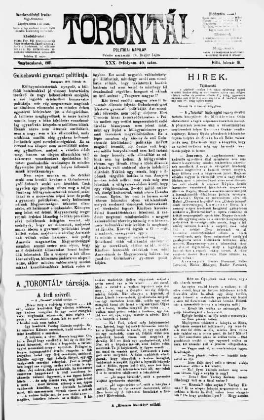 Torontál, 30. évf. 1901. február 18. 40. sz.