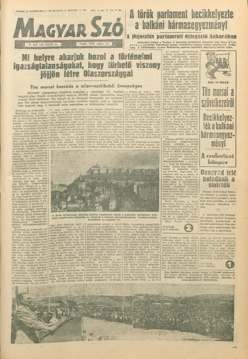 Magyar Szó, 10. évf. 1953. május 19. 136. sz. 1–12. oldal
